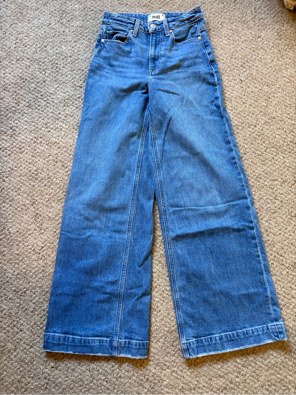 PAIGE Medium Blue Wide-Leg High-Rise Jeans